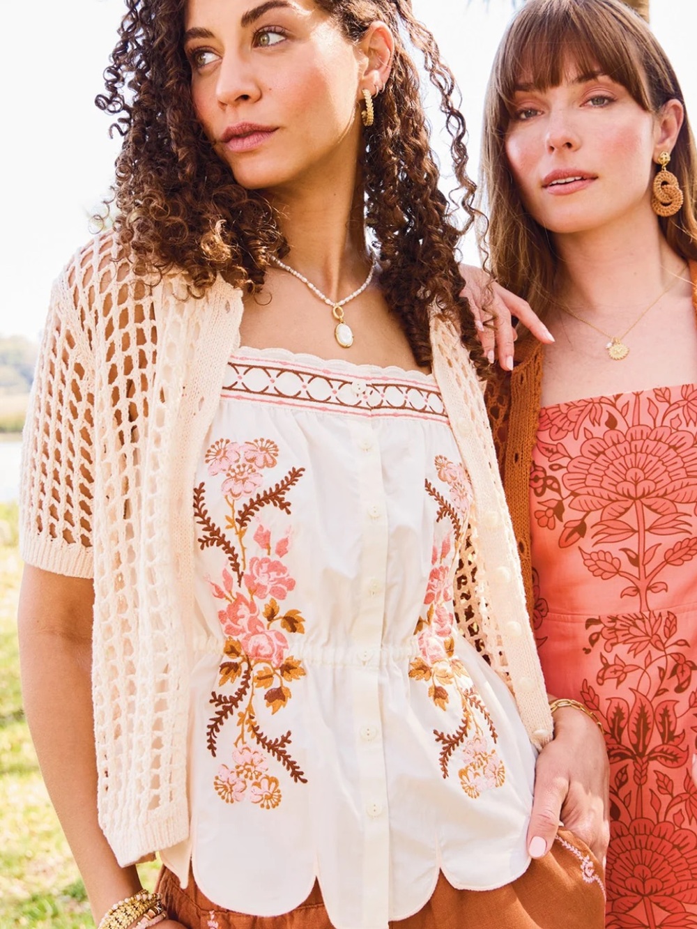SPARTINA 449 Odette Scallop Cotton Embroidered Tank Top in Antique White Sz XXS